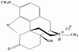 The chemical formula is 4, 5-epoxy-14-hydroxy-3-methoxy-17-methylmorphinan-6-one hydrochloride.